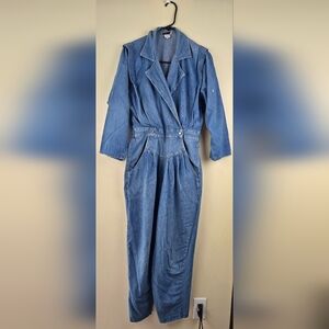Vintage Fads Petite USA Blue Denim Jumpsuit Long Sleeve Size M